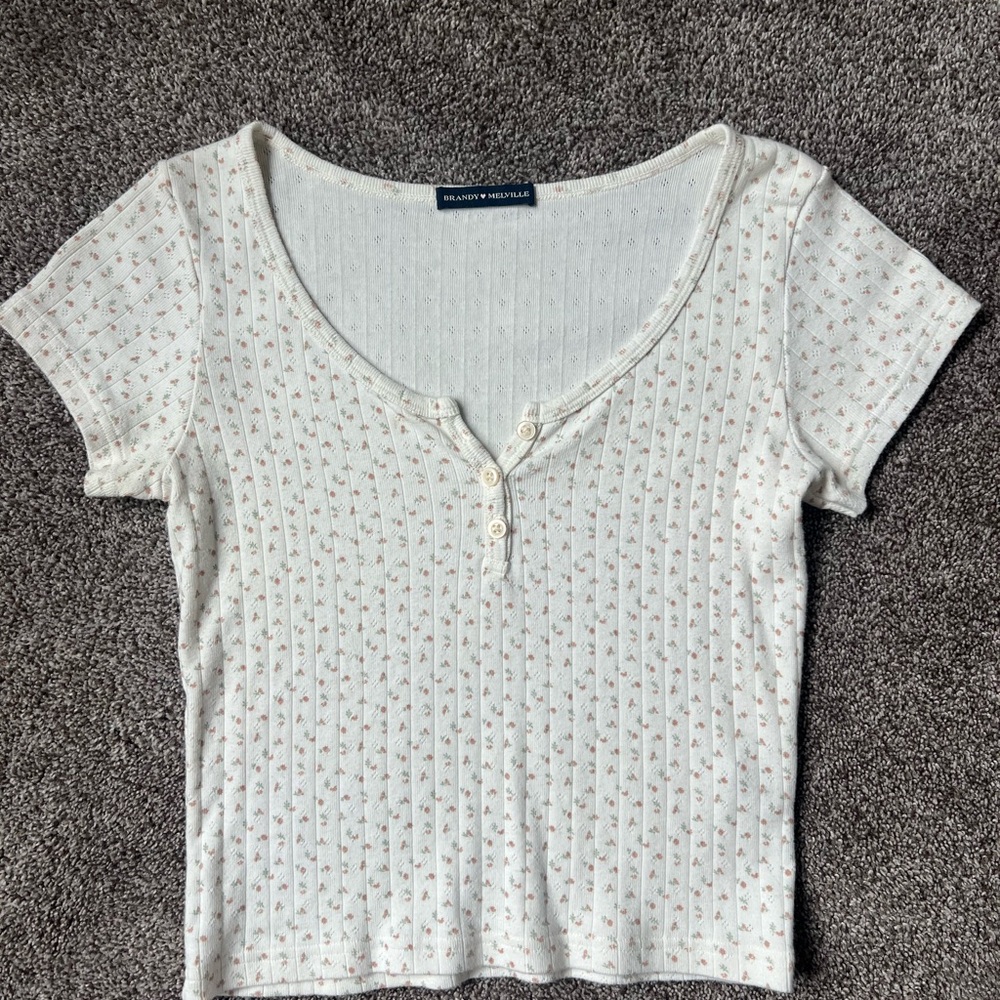 Brandy Melville Cream Floral Crop Top